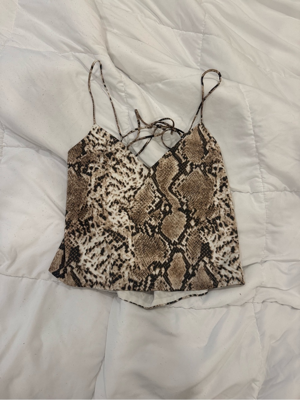 Snakeskin Print Satin Open Tie back Cami Top